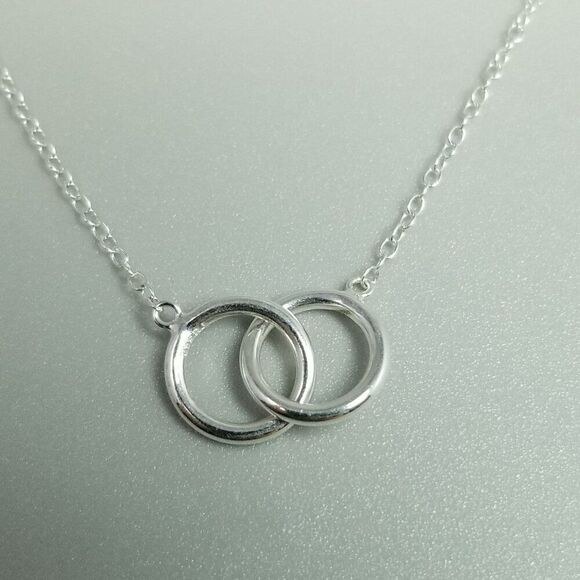 Sterling Silver Interlocking Rings Pendant Necklace, Thin Chain, Dainty, 925 - Picture 1 of 8